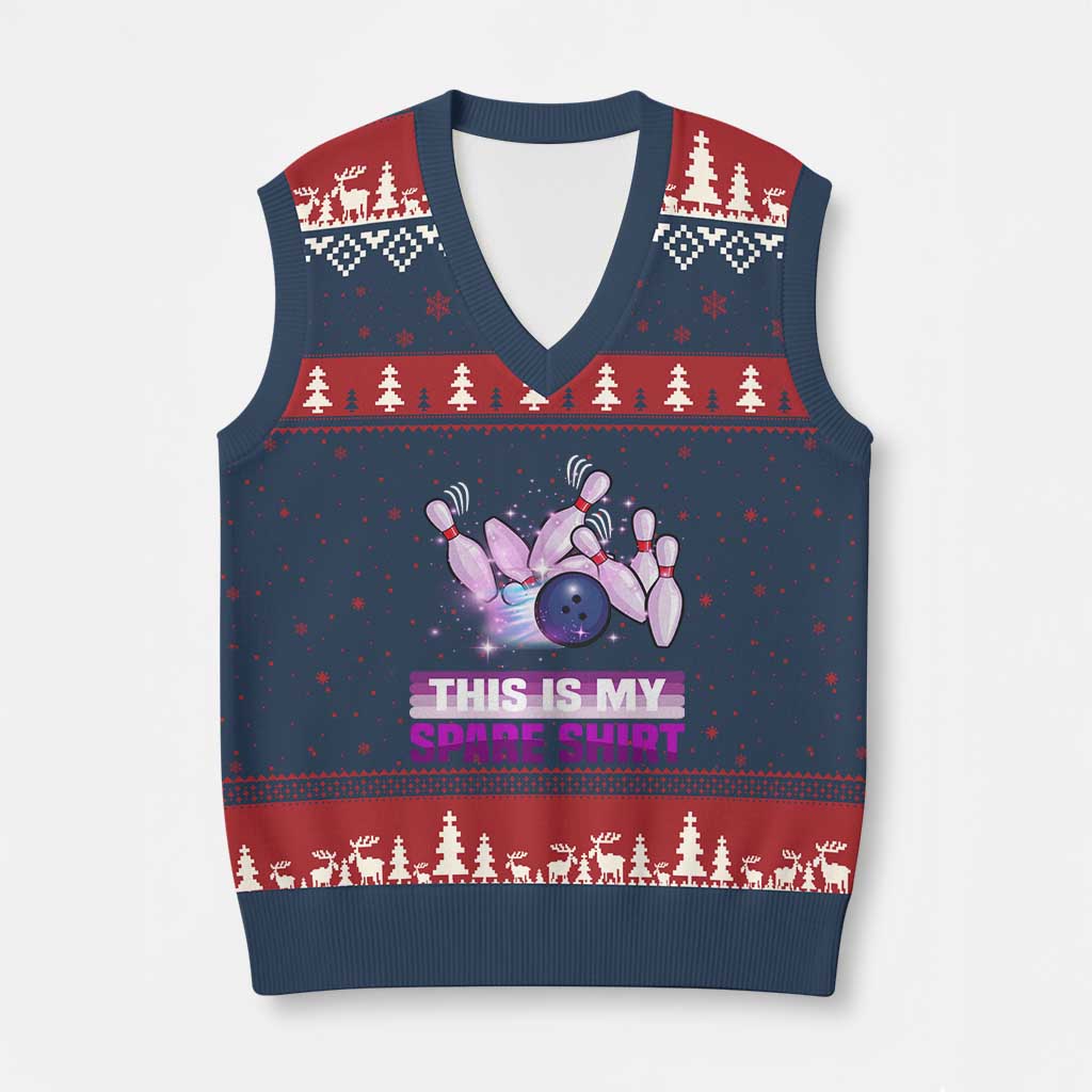 Funny Bowling Lover V-Neck Knit Sweater Vest This Is My Spare Shirt Quote TS12 Navy Red Print Your Wear