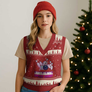 Funny Bowling Lover V-Neck Knit Sweater Vest This Is My Spare Shirt Quote TS12 Red Beige Print Your Wear