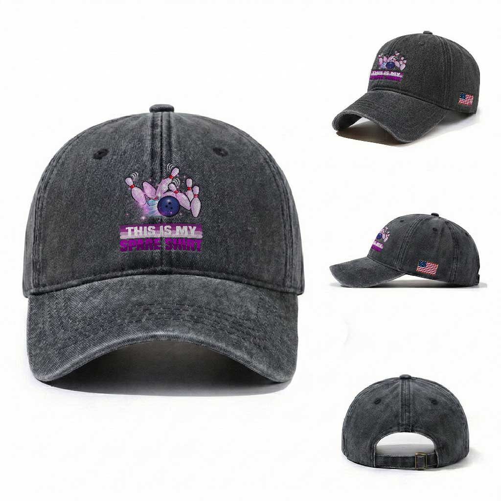 Funny Bowling Lover Washed Cotton Baseball Cap This Is My Spare Shirt Quote TS12 Washed Cap Universal Fit Dark Gray Print Your Wear