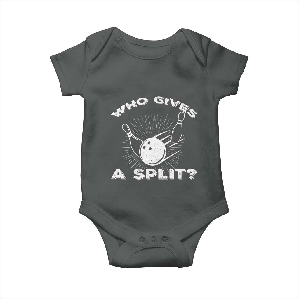 Funny Bowling Team Gift Baby Onesie Who Gives A Split Quote TS12 Dark Heather Print Your Wear