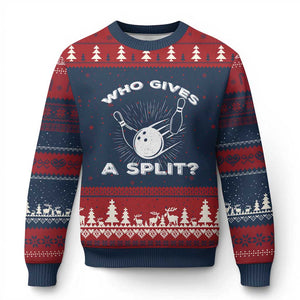 Funny Bowling Team Gift Ugly Christmas Sweater Who Gives A Split Quote TS12 Navy Red Print Your Wear