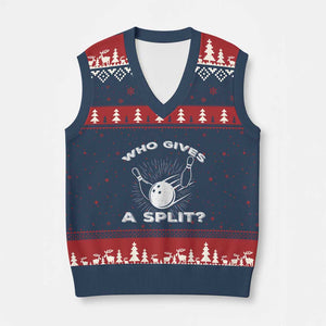 Funny Bowling Team Gift V-Neck Knit Sweater Vest Who Gives A Split Quote TS12 Navy Red Print Your Wear