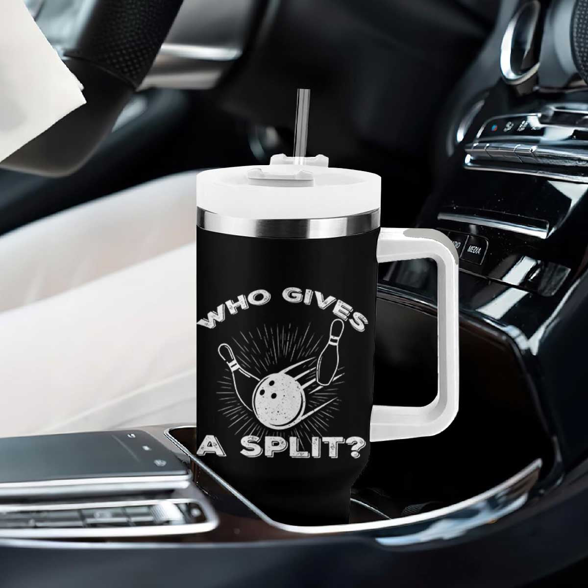 Funny Bowling Team Gift Tumbler With Handle Who Gives A Split Quote TS12 Print Your Wear