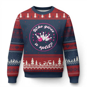Funny Bowling Quote Ugly Christmas Sweater Who Gives A Split For Women TS12 Navy Red Print Your Wear