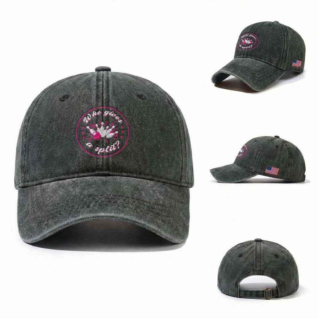 Funny Bowling Quote Washed Cotton Baseball Cap Who Gives A Split For Women TS12 Washed Cap Universal Fit Dark Green Print Your Wear