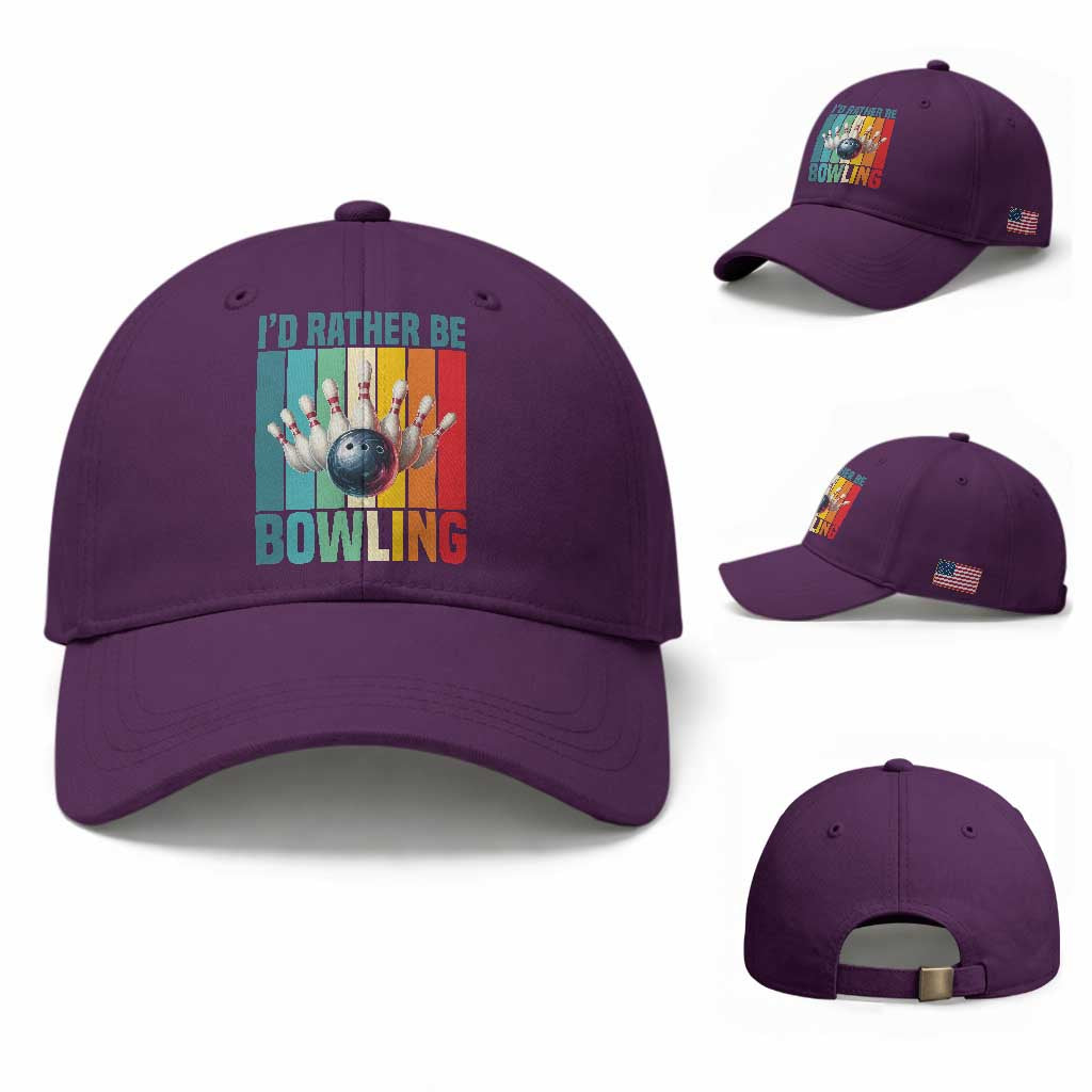 Funny Bowling Quote Baseball Cap Id Rather Be Bowling Gift TS12 Baseball Cap Universal Fit Purple Print Your Wear