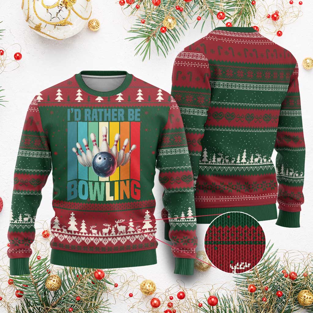 Funny Bowling Quote Ugly Christmas Sweater Id Rather Be Bowling Gift TS12 Red Green Print Your Wear