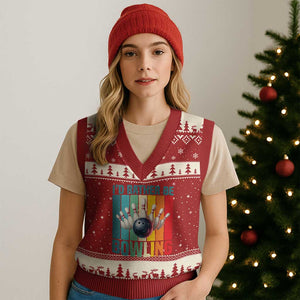 Funny Bowling Quote V-Neck Knit Sweater Vest Id Rather Be Bowling Gift TS12 Red Beige Print Your Wear