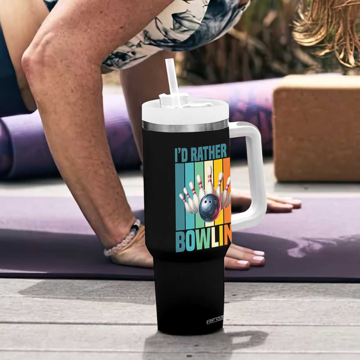 Funny Bowling Quote Tumbler With Handle Id Rather Be Bowling Gift TS12 Print Your Wear