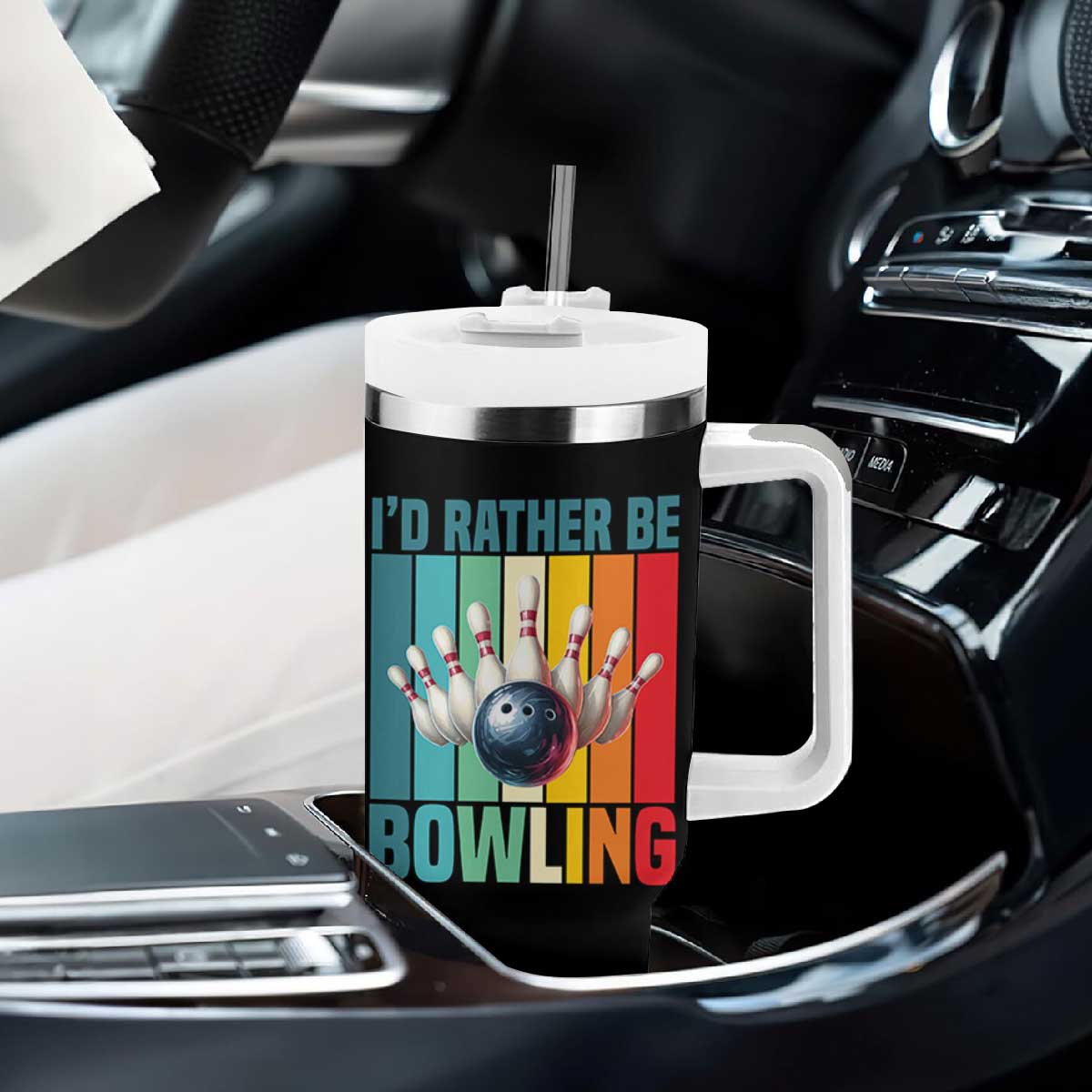 Funny Bowling Quote Tumbler With Handle Id Rather Be Bowling Gift TS12 Print Your Wear