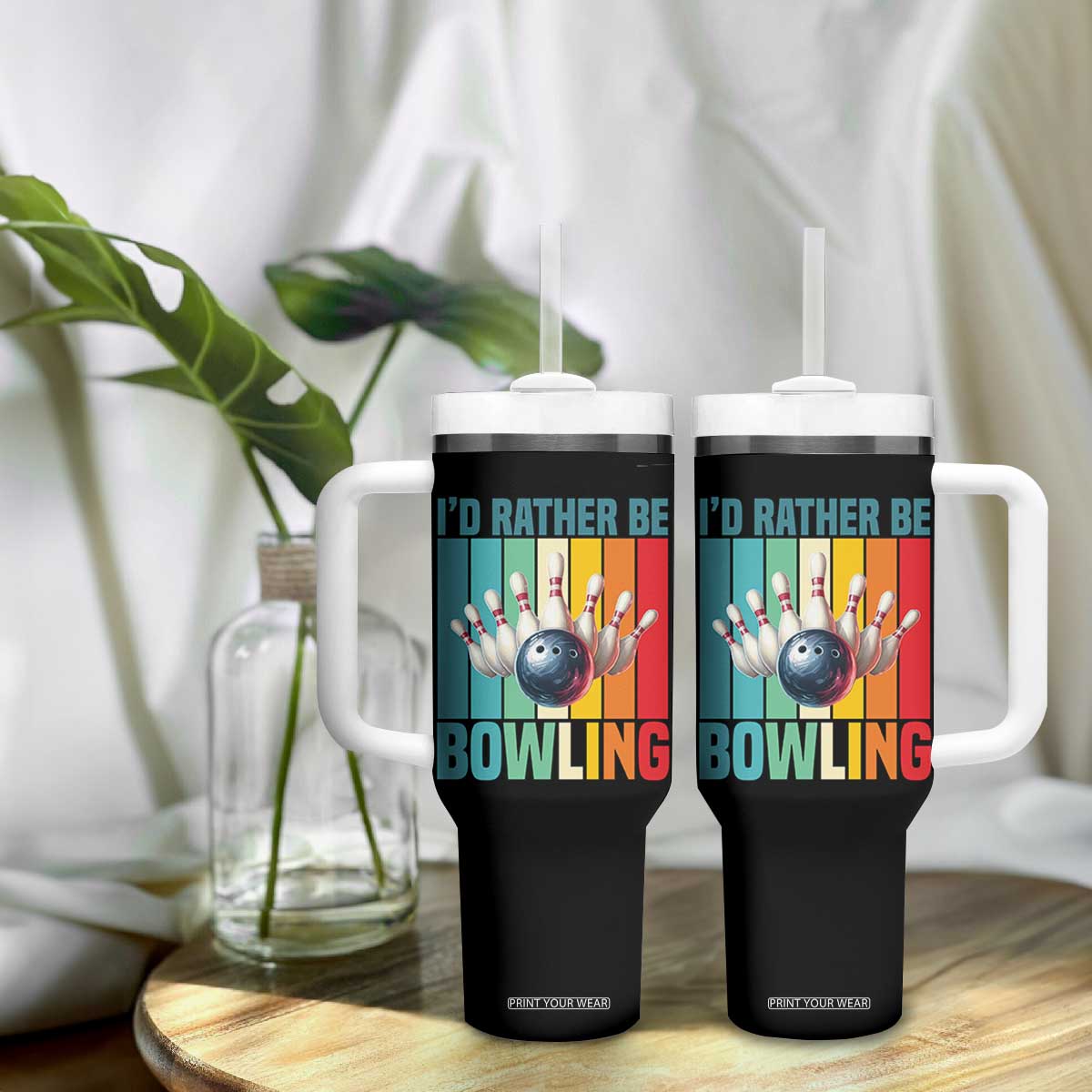 Funny Bowling Quote Tumbler With Handle Id Rather Be Bowling Gift TS12 Print Your Wear