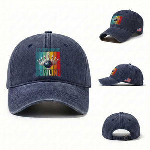 Funny Bowling Quote Washed Cotton Baseball Cap Id Rather Be Bowling Gift TS12 Washed Cap Universal Fit Navy Print Your Wear