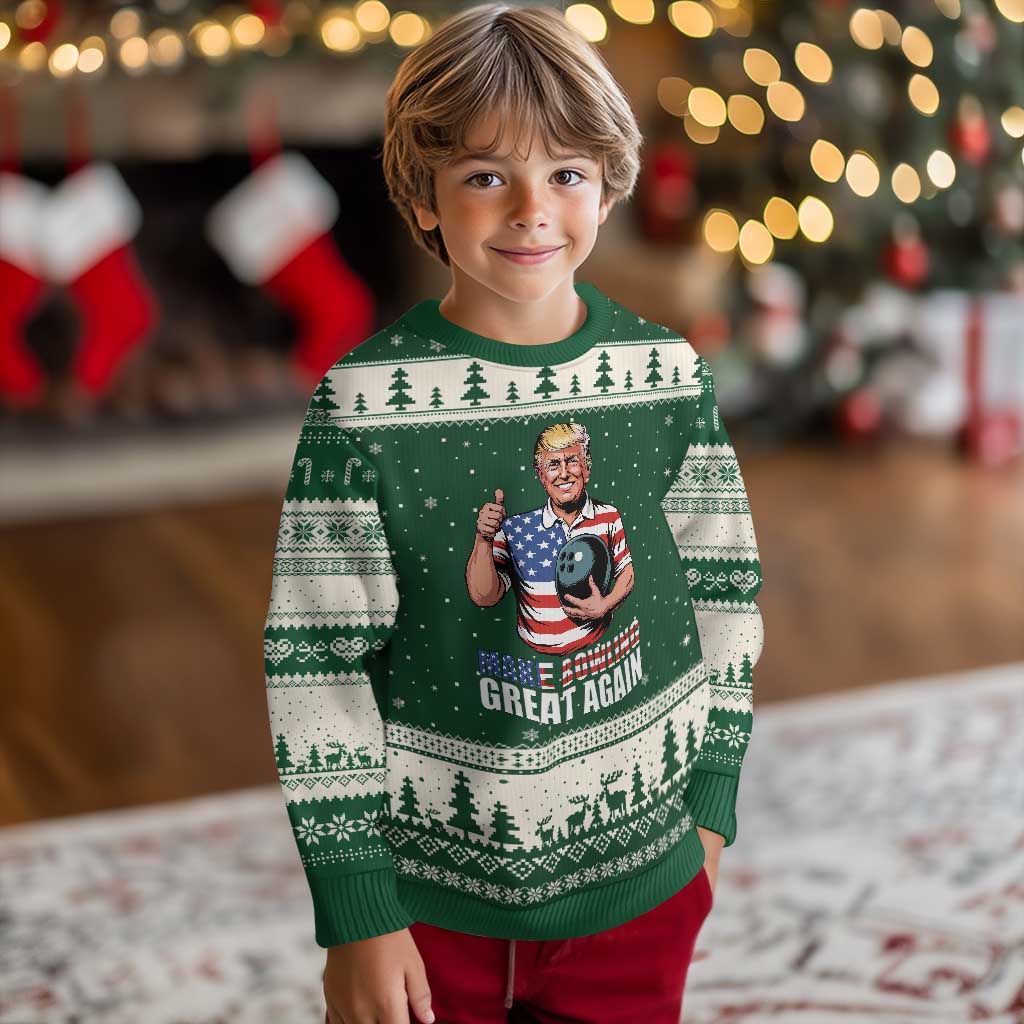 Make Bowling Great Again Ugly Christmas Sweater Funny Trump Bowling Gift TS12 Forest Green Beige Print Your Wear