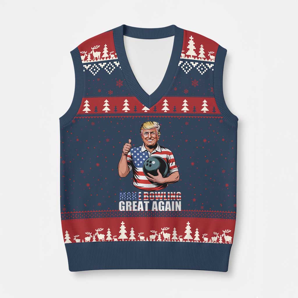 Make Bowling Great Again V-Neck Knit Sweater Vest Funny Trump Bowling Gift TS12 Navy Red Print Your Wear