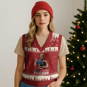 Make Bowling Great Again V-Neck Knit Sweater Vest Funny Trump Bowling Gift TS12 Red Beige Print Your Wear