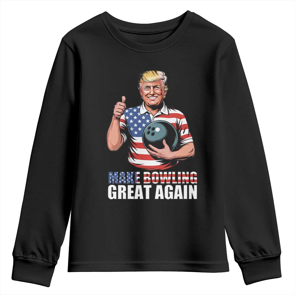 Make Bowling Great Again Youth Sweatshirt Funny Trump Bowling Gift TS12 Black Print Your Wear