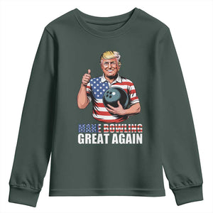 Make Bowling Great Again Youth Sweatshirt Funny Trump Bowling Gift TS12 Dark Forest Green Print Your Wear