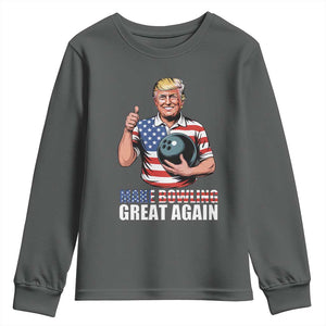 Make Bowling Great Again Youth Sweatshirt Funny Trump Bowling Gift TS12 Dark Heather Print Your Wear