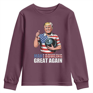Make Bowling Great Again Youth Sweatshirt Funny Trump Bowling Gift TS12 Maroon Print Your Wear