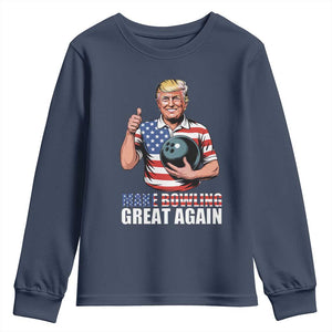 Make Bowling Great Again Youth Sweatshirt Funny Trump Bowling Gift TS12 Navy Print Your Wear