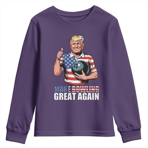Make Bowling Great Again Youth Sweatshirt Funny Trump Bowling Gift TS12 Purple Print Your Wear
