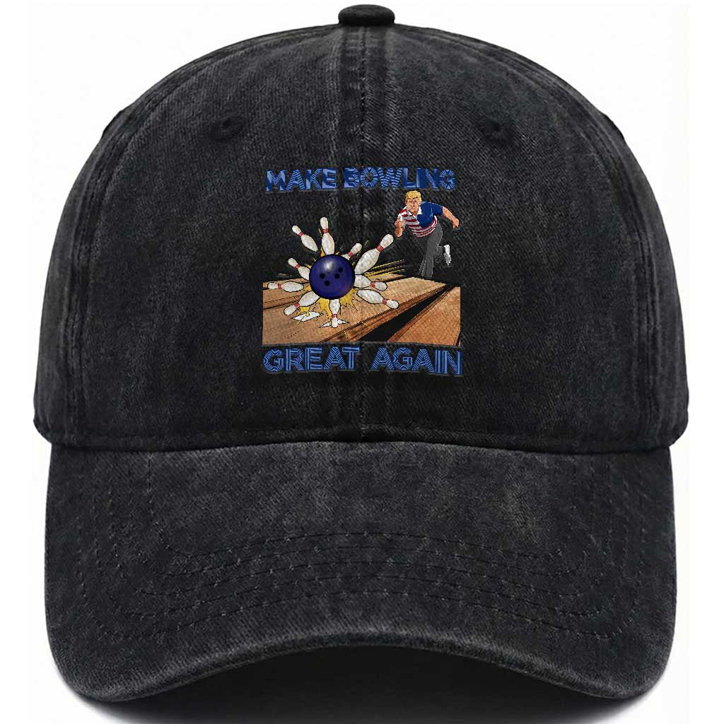 Make Bowling Great Again Washed Cotton Baseball Cap Funny Bowler Gift TS12 Print Your Wear
