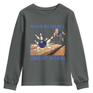 Make Bowling Great Again Youth Sweatshirt Funny Bowler Gift TS12 Dark Heather Print Your Wear