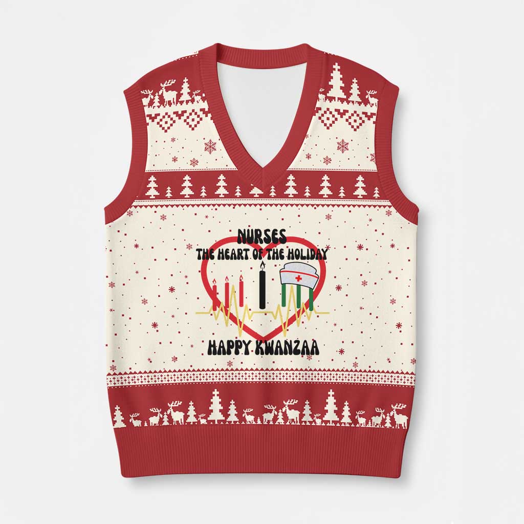Nurse The Heart Of The Holiday V-Neck Knit Sweater Vest Happy Kwanzaa Medical Gift TS12 Beige Red Print Your Wear