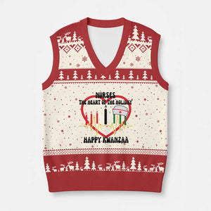 Nurse The Heart Of The Holiday V-Neck Knit Sweater Vest Happy Kwanzaa Medical Gift TS12 Beige Red Print Your Wear