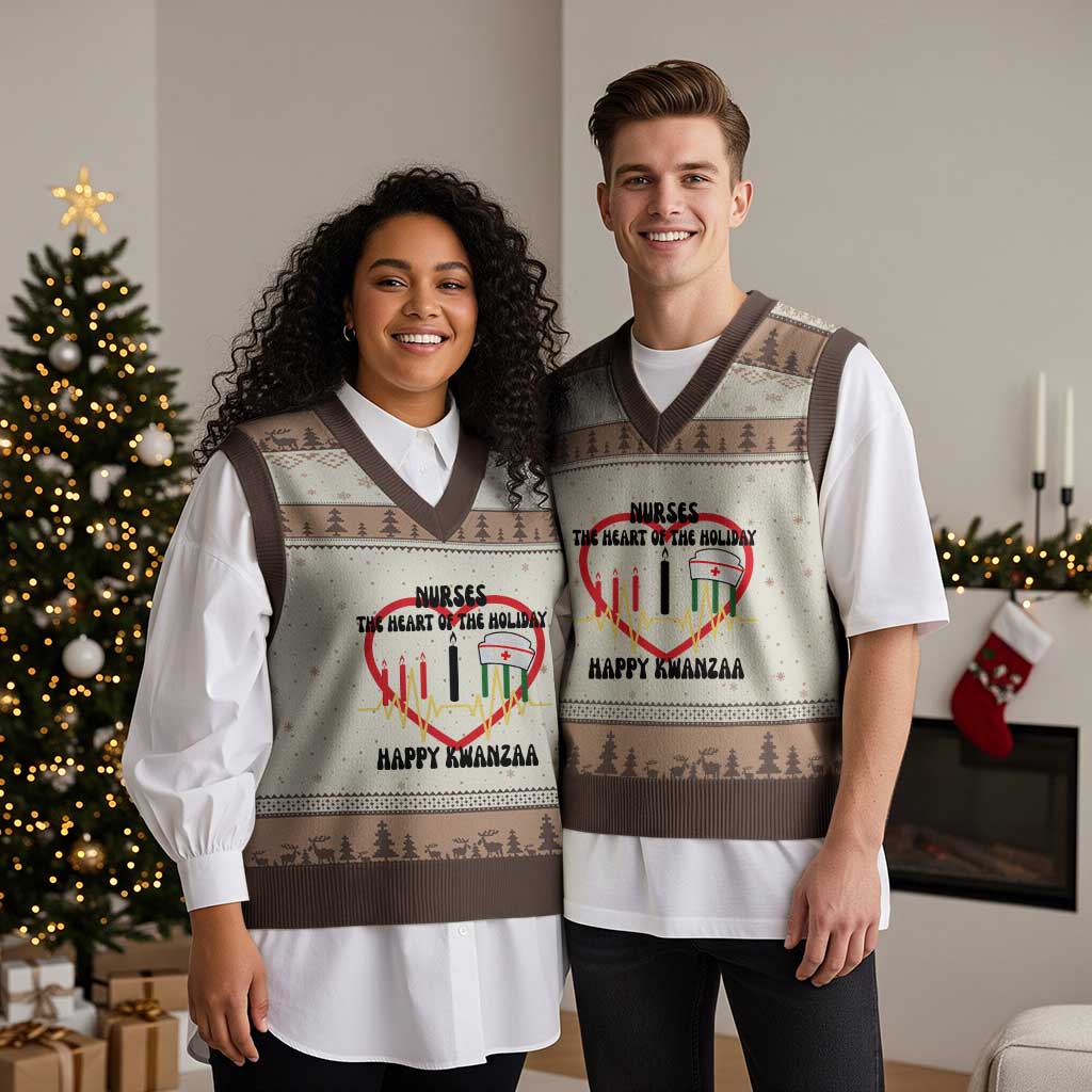 Nurse The Heart Of The Holiday V-Neck Knit Sweater Vest Happy Kwanzaa Medical Gift TS12 Mocha Mousse Print Your Wear