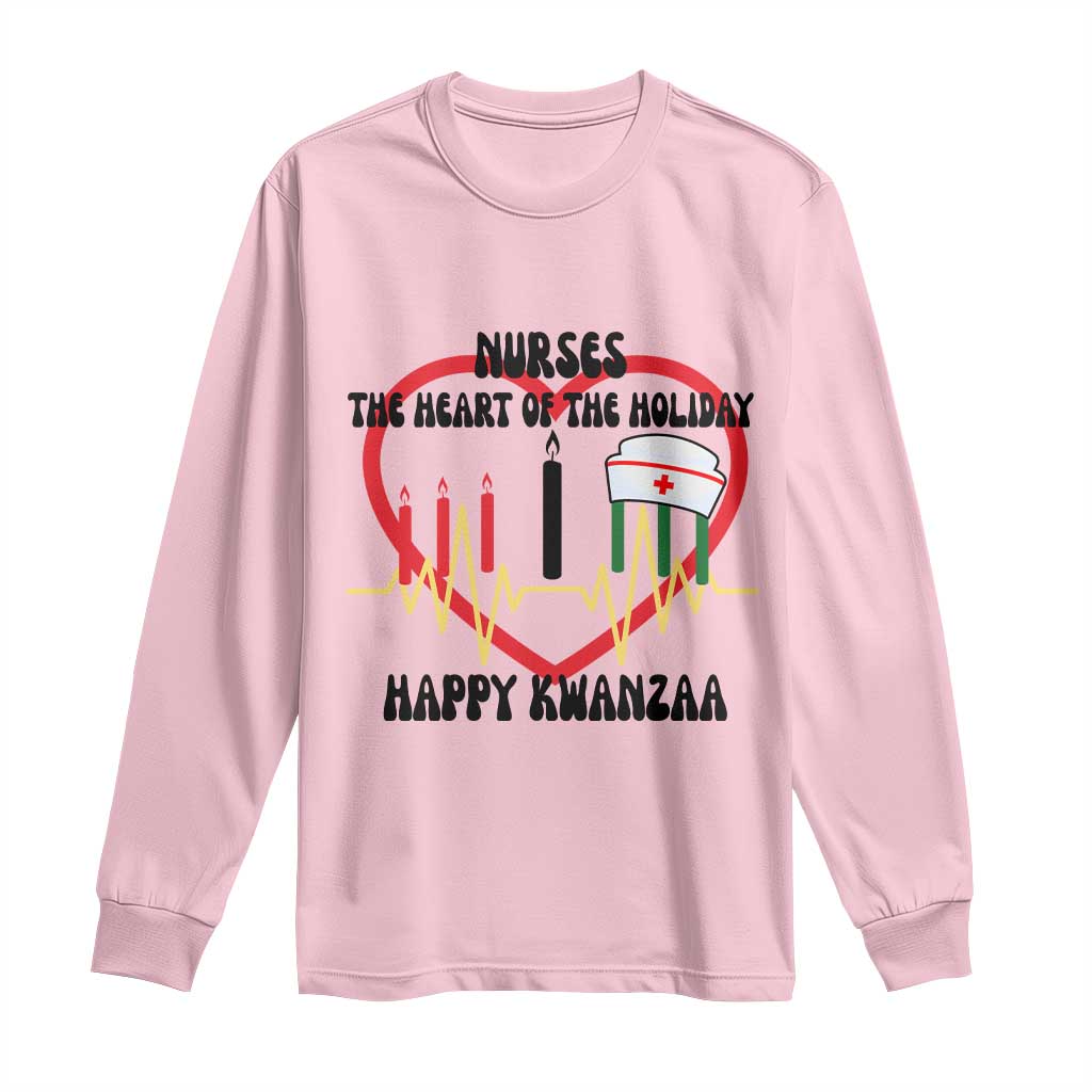Nurse The Heart Of The Holiday Long Sleeve Shirt Happy Kwanzaa Medical Gift TS12 Light Pink Print Your Wear