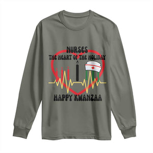Nurse The Heart Of The Holiday Long Sleeve Shirt Happy Kwanzaa Medical Gift TS12 Military Green Print Your Wear