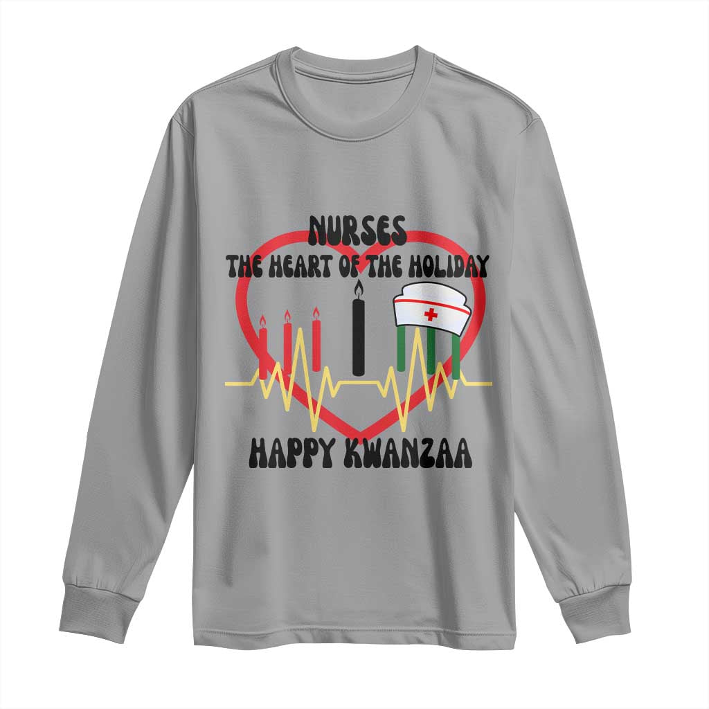 Nurse The Heart Of The Holiday Long Sleeve Shirt Happy Kwanzaa Medical Gift TS12 Sport Gray Print Your Wear