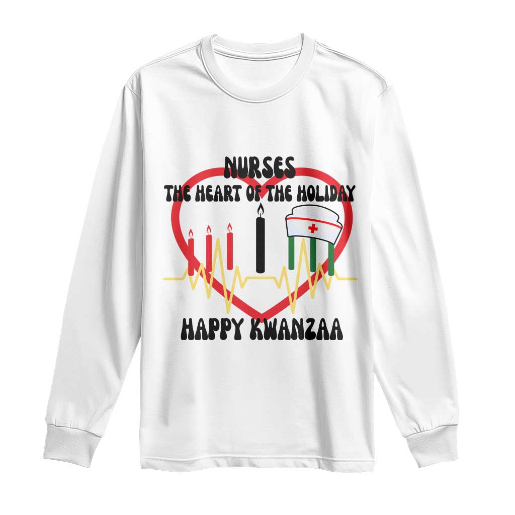 Nurse The Heart Of The Holiday Long Sleeve Shirt Happy Kwanzaa Medical Gift TS12 White Print Your Wear