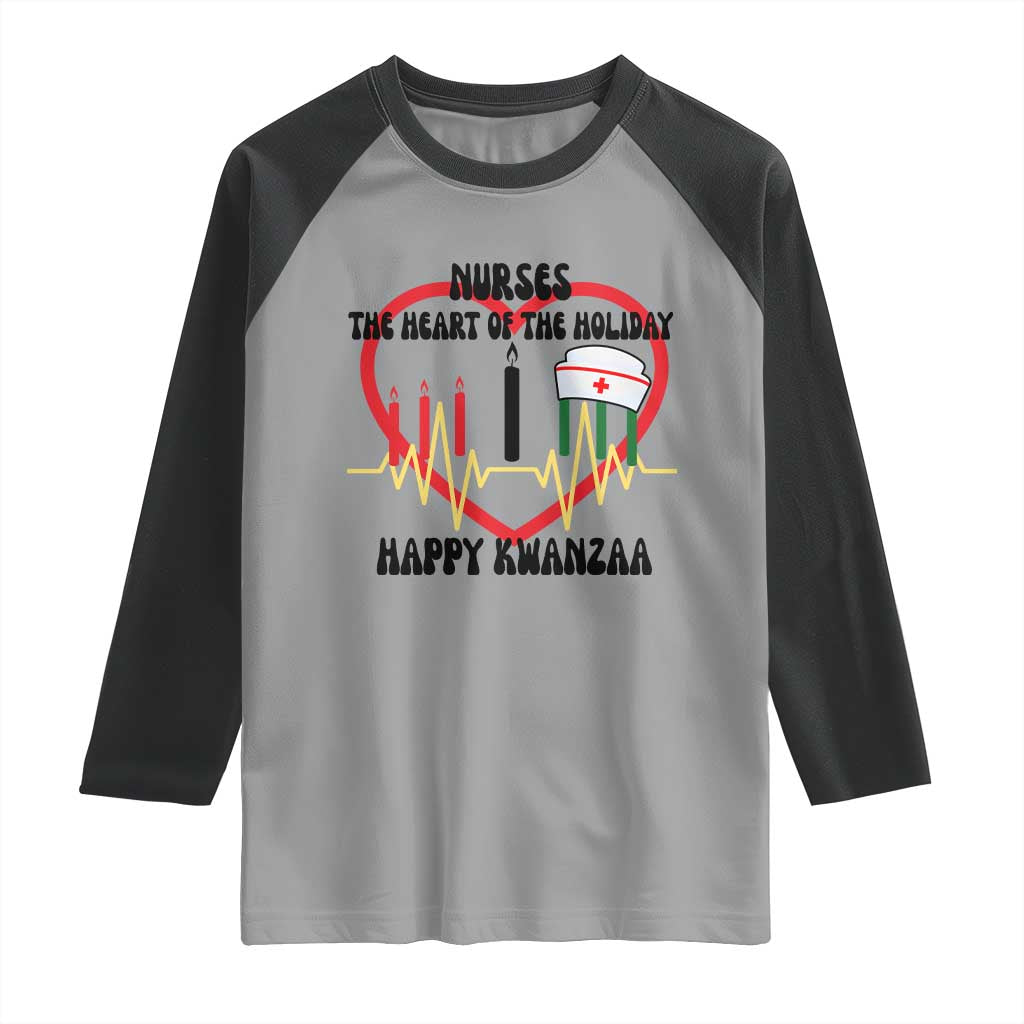 Nurse The Heart Of The Holiday Raglan Shirt Happy Kwanzaa Medical Gift TS12 Sport Gray Black Print Your Wear