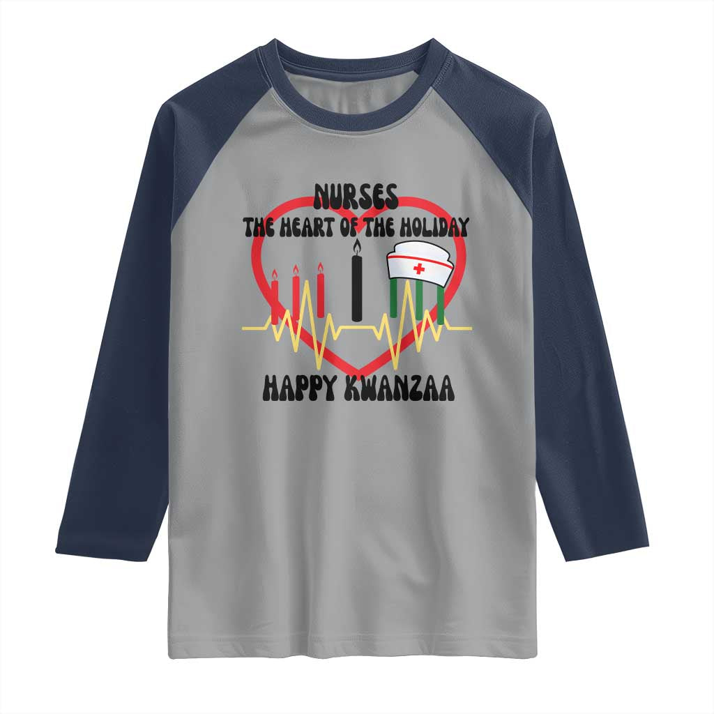 Nurse The Heart Of The Holiday Raglan Shirt Happy Kwanzaa Medical Gift TS12 Sport Gray Navy Print Your Wear