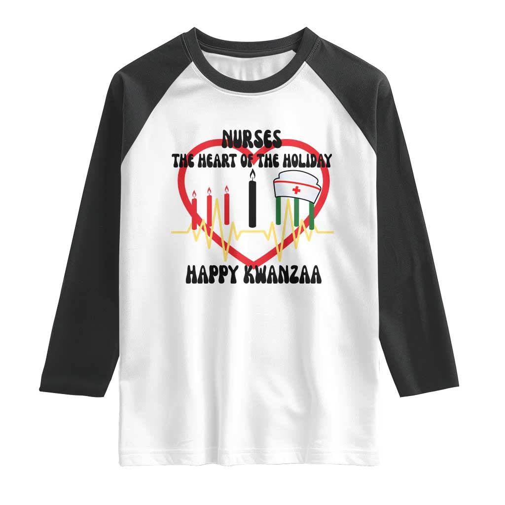 Nurse The Heart Of The Holiday Raglan Shirt Happy Kwanzaa Medical Gift TS12 White Black Print Your Wear