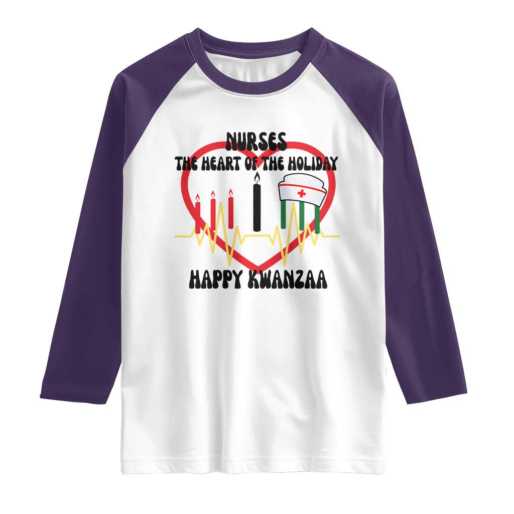 Nurse The Heart Of The Holiday Raglan Shirt Happy Kwanzaa Medical Gift TS12 White Purple Print Your Wear