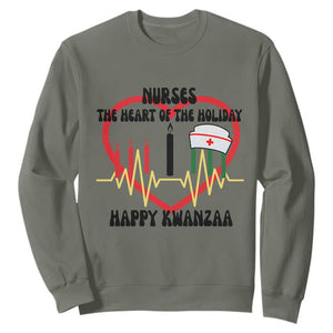 Nurse The Heart Of The Holiday Sweatshirt Happy Kwanzaa Medical Gift TS12 Military Green Print Your Wear