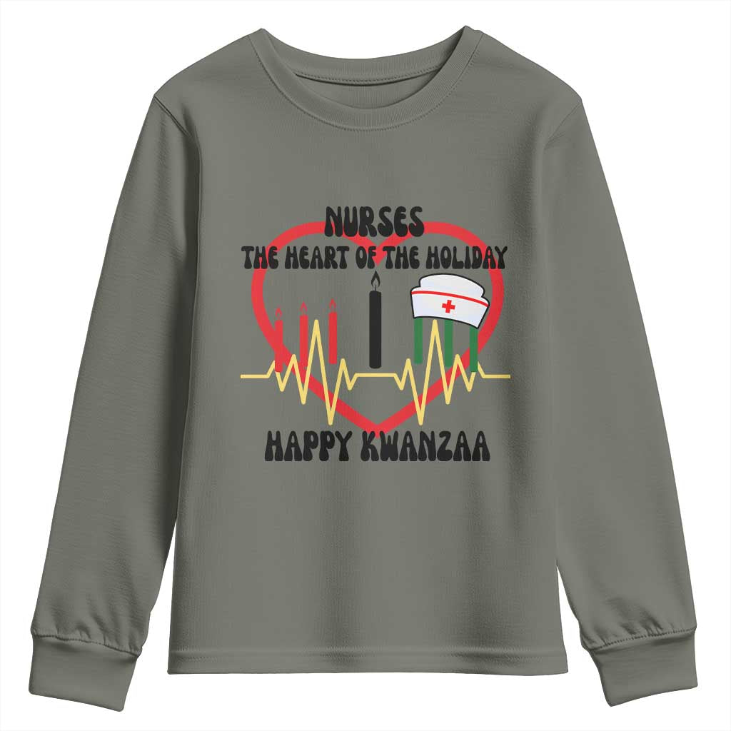 Nurse The Heart Of The Holiday Youth Sweatshirt Happy Kwanzaa Medical Gift TS12 Military Green Print Your Wear