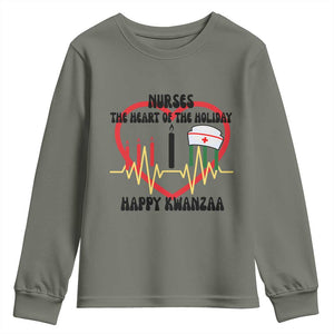 Nurse The Heart Of The Holiday Youth Sweatshirt Happy Kwanzaa Medical Gift TS12 Military Green Print Your Wear