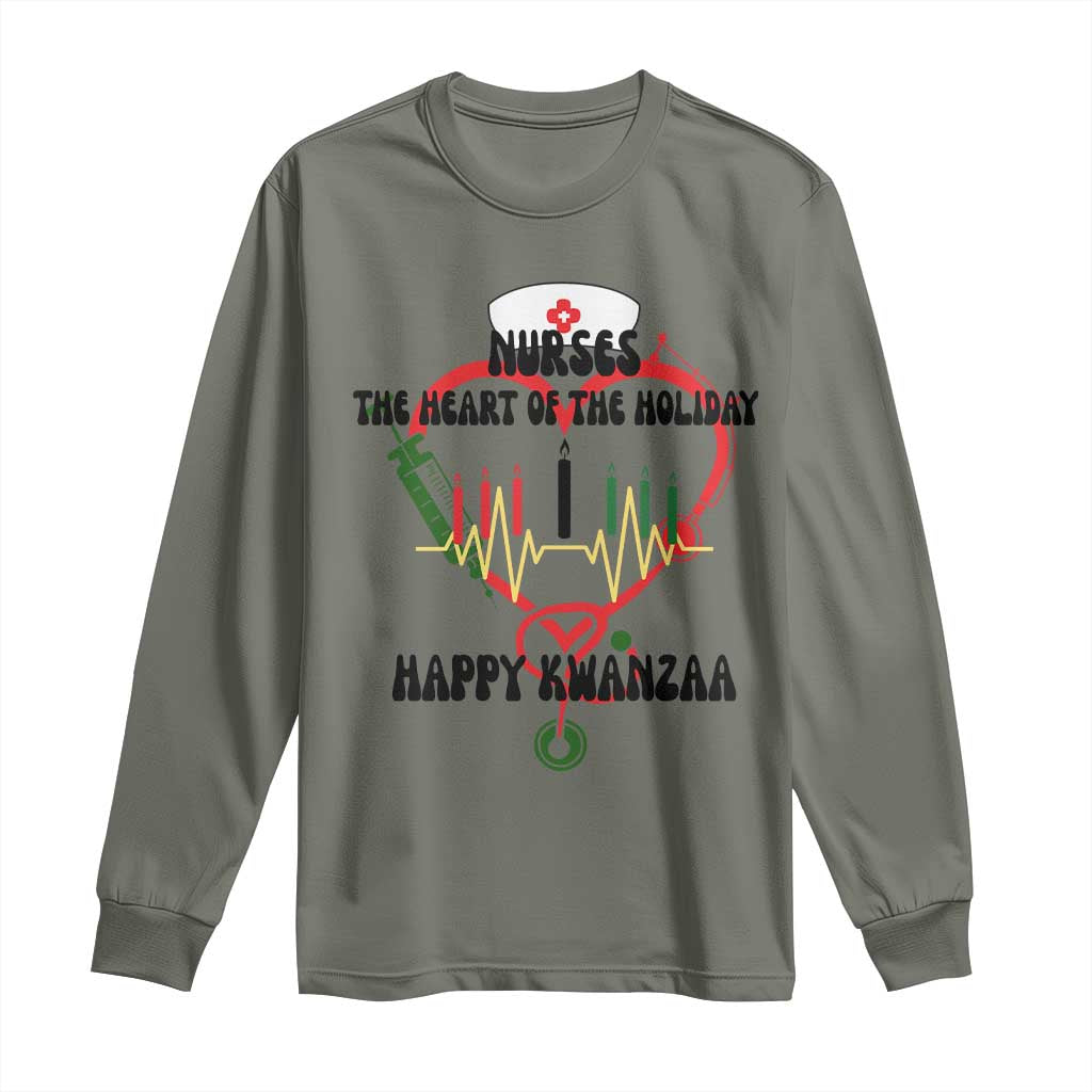 Nurses The Heart Of The Holiday Long Sleeve Shirt Kwanzaa Celebration Gift TS12 Military Green Print Your Wear