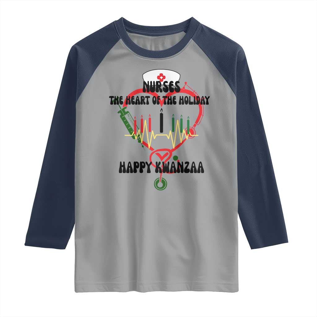 Nurses The Heart Of The Holiday Raglan Shirt Kwanzaa Celebration Gift TS12 Sport Gray Navy Print Your Wear