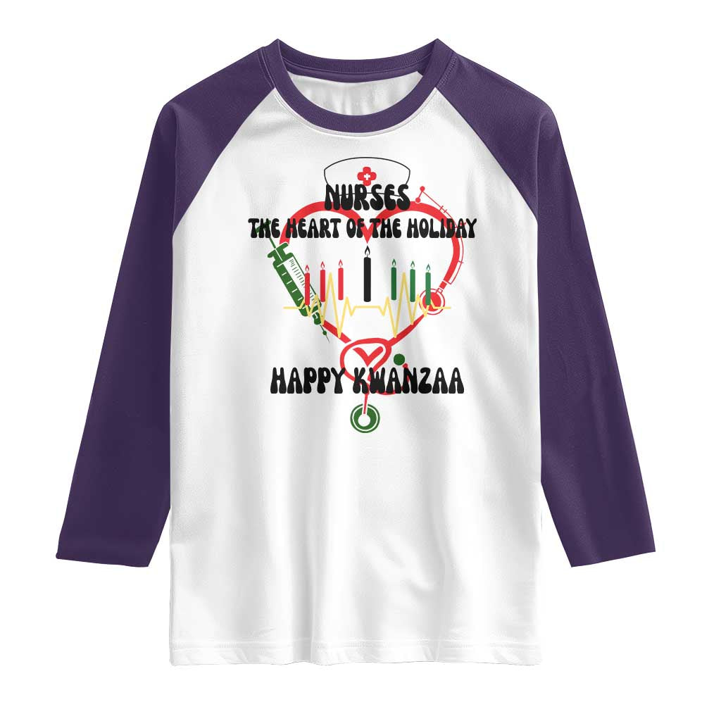 Nurses The Heart Of The Holiday Raglan Shirt Kwanzaa Celebration Gift TS12 White Purple Print Your Wear