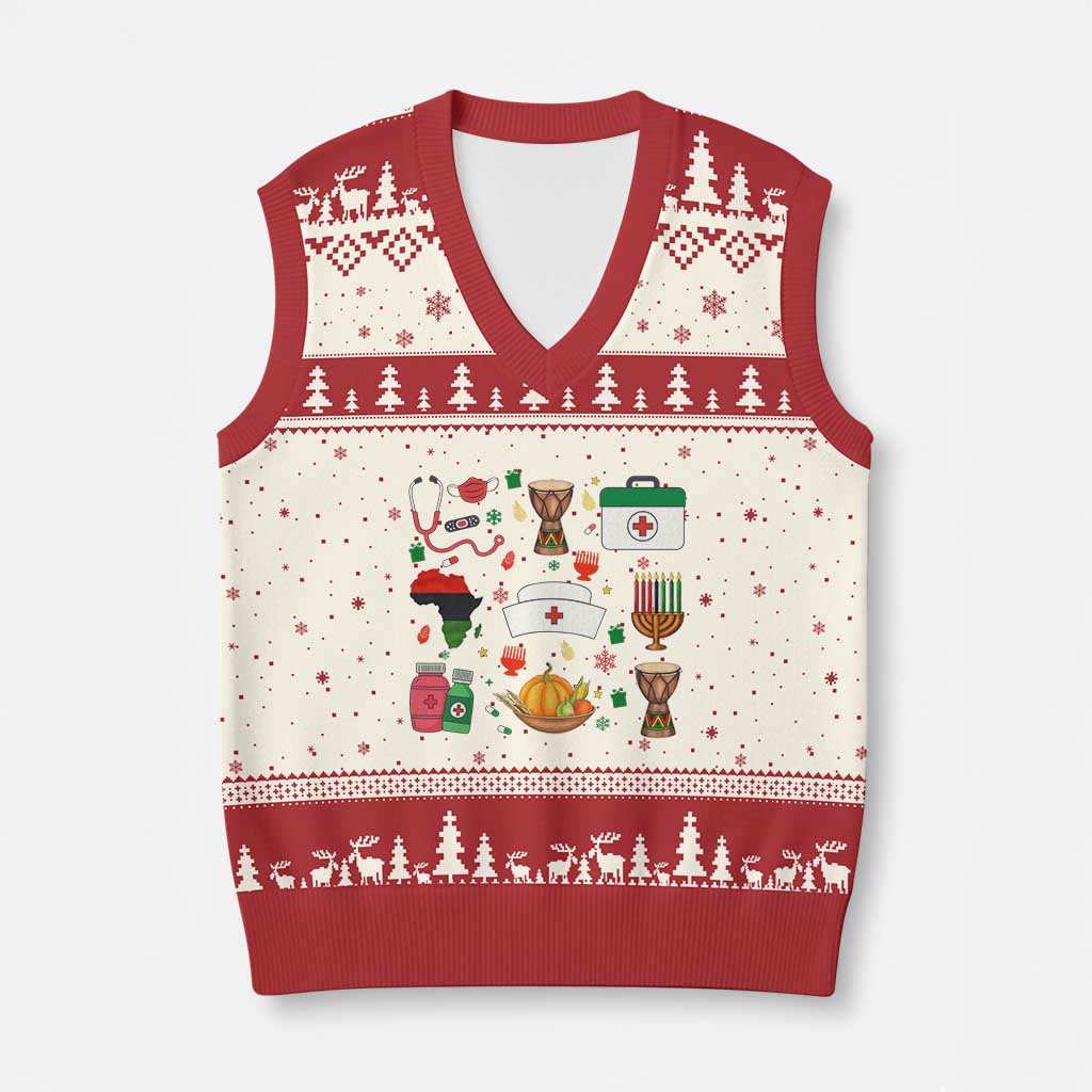 Happy Kwanzaa Nurse Pride V-Neck Knit Sweater Vest African Culture Holiday Gift - Print Your Wear