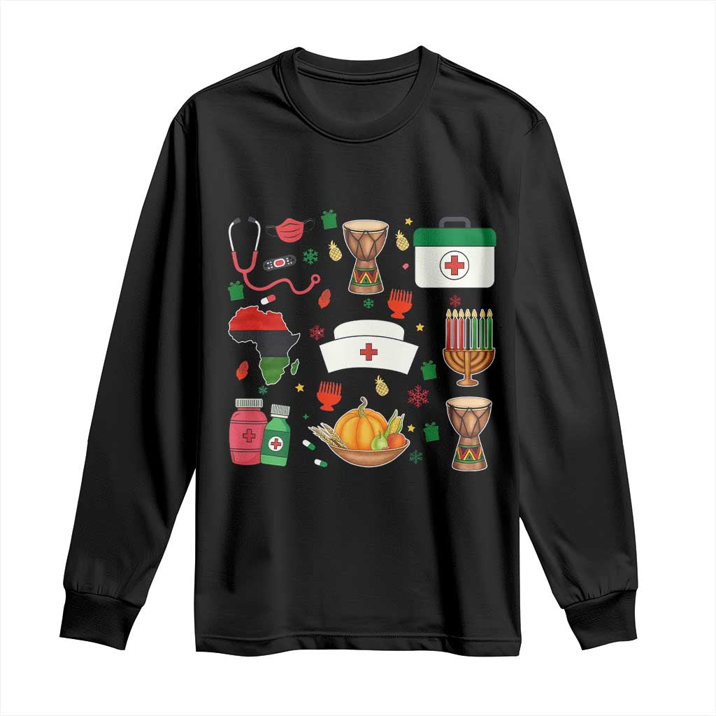 Happy Kwanzaa Nurse Pride Long Sleeve Shirt African Culture Holiday Gift TS12 Black Print Your Wear