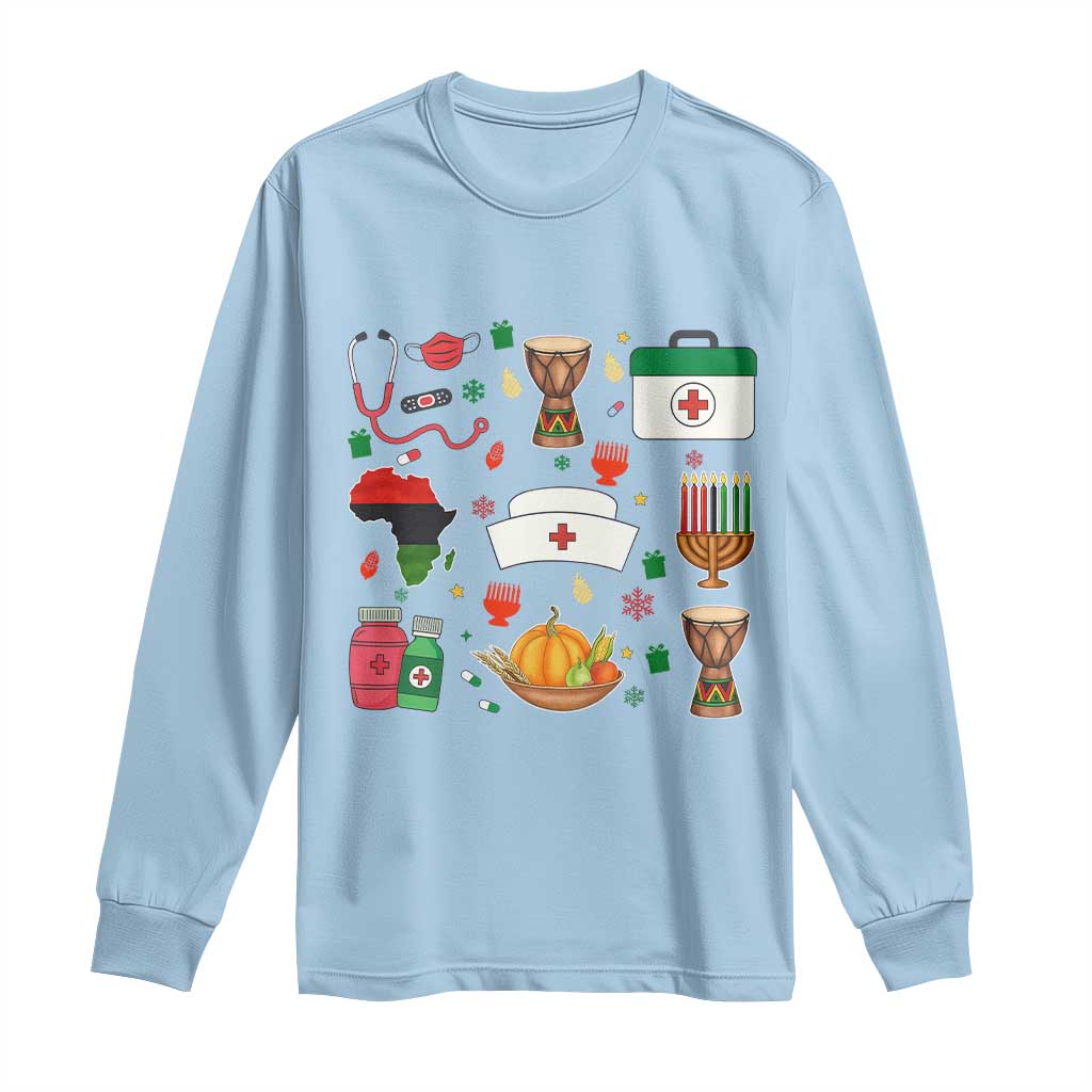 Happy Kwanzaa Nurse Pride Long Sleeve Shirt African Culture Holiday Gift TS12 Light Blue Print Your Wear