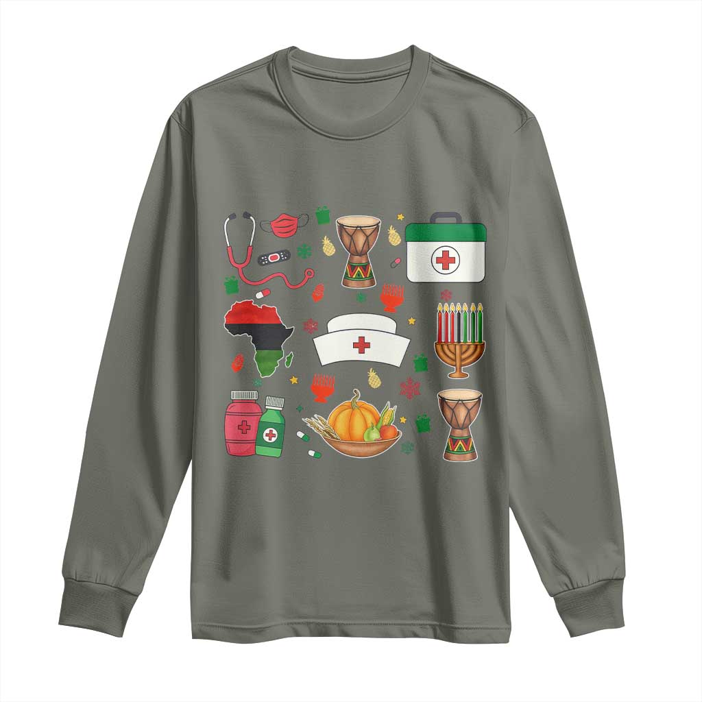Happy Kwanzaa Nurse Pride Long Sleeve Shirt African Culture Holiday Gift TS12 Military Green Print Your Wear