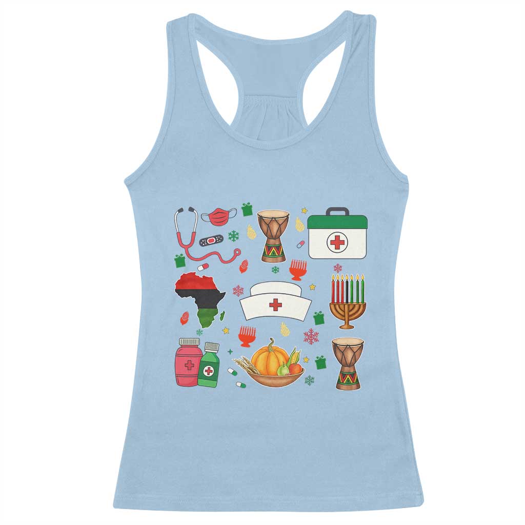 Happy Kwanzaa Nurse Pride Racerback Tank Top African Culture Holiday Gift TS12 Light Blue Print Your Wear