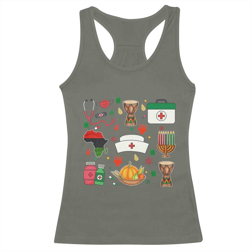 Happy Kwanzaa Nurse Pride Racerback Tank Top African Culture Holiday Gift TS12 Military Green Print Your Wear